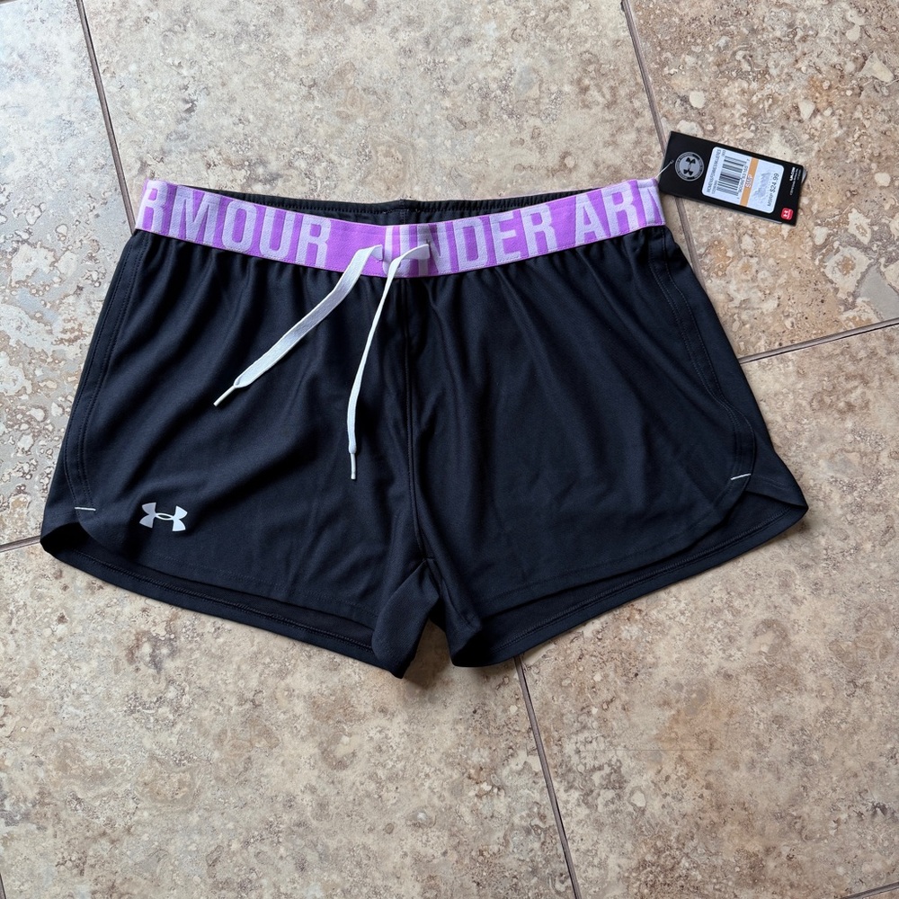 NWT! Under Armour Women's Play Up 3” Black and Purple Athletic Shorts